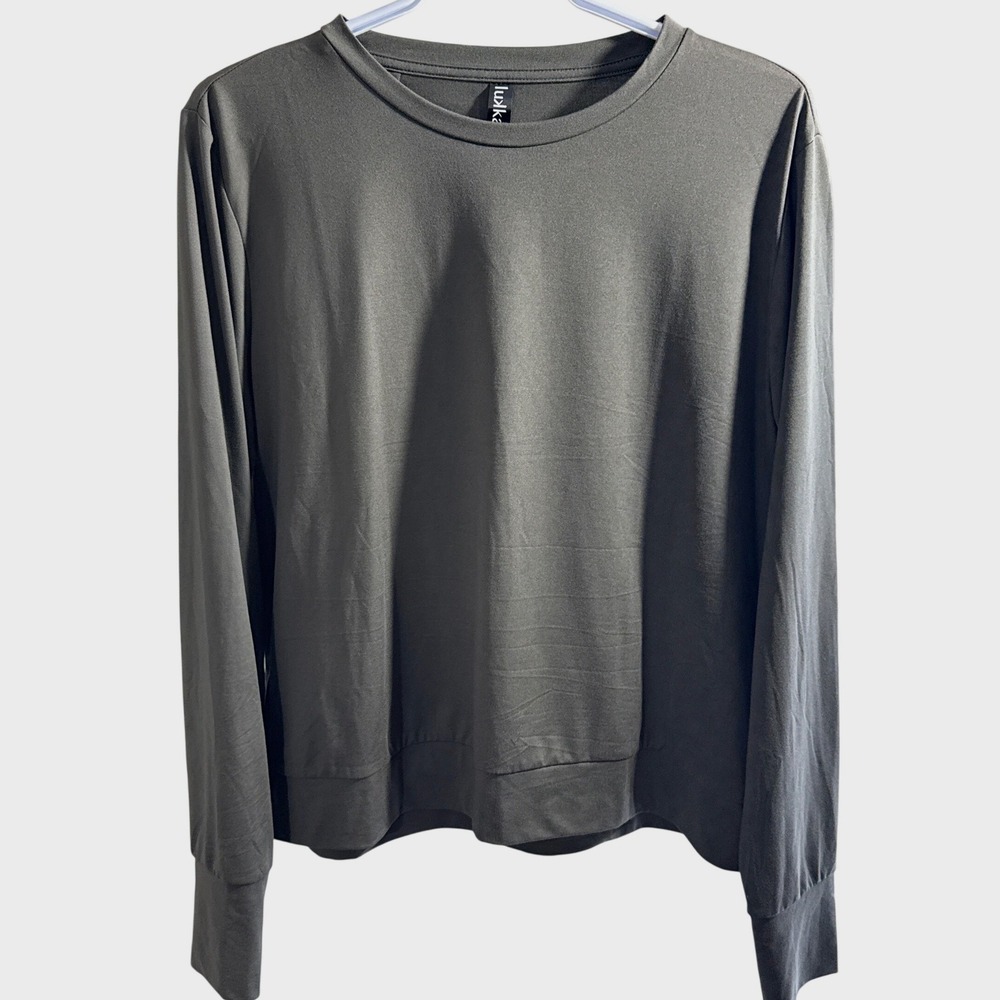 Luka Lux Womens Long Sleeve Crewneck Top Olive Green Size L Lightweight Stretch